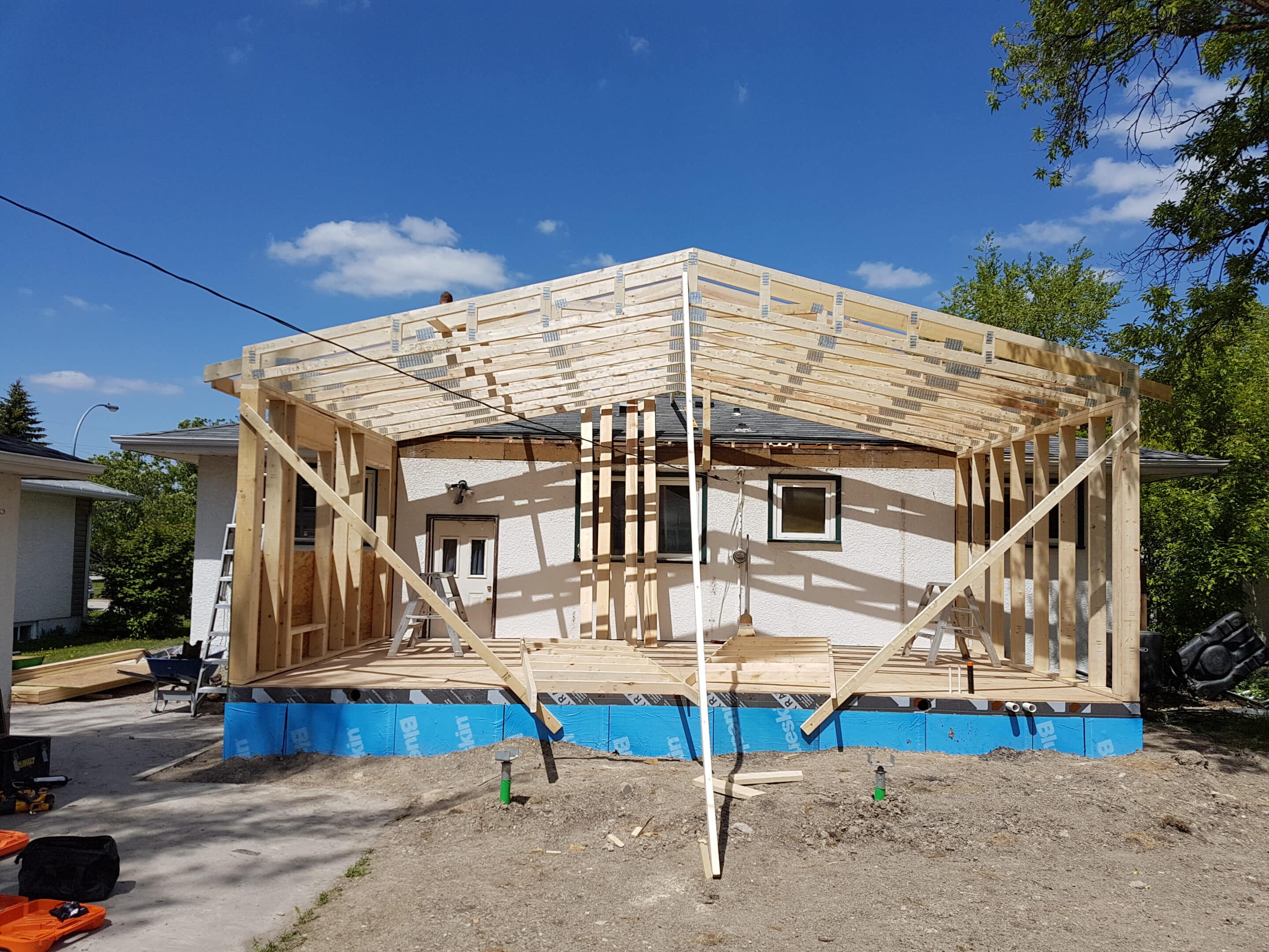 Framed sustainable home under construction